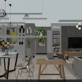 Modern Living and Dining Room Interior With Sofa Dining Table Chandelier Green Plants And Artwork