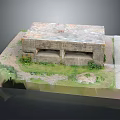 Concrete Military Bunker Model With Textured Roof Two Openings Grass And Display Base