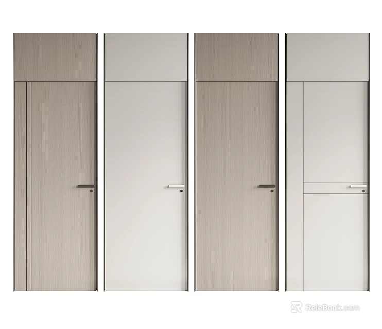 Modern Hinged Doors With Various Wooden Texture And White Finish Styles 3d model 