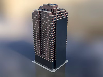 Tall Modern Office Building Exterior With Glass Windows Rooftop And Solid Base 3d model