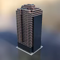 Tall Modern Office Building Exterior With Glass Windows Rooftop And Solid Base 3d model
