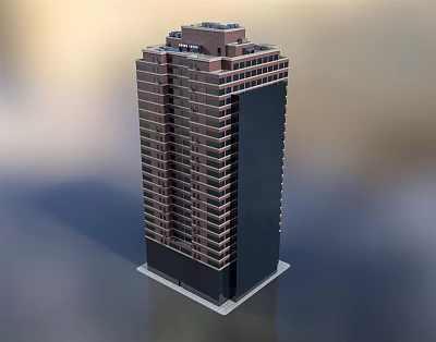 Tall Modern Office Building Exterior With Glass Windows Rooftop And Solid Base 3d model