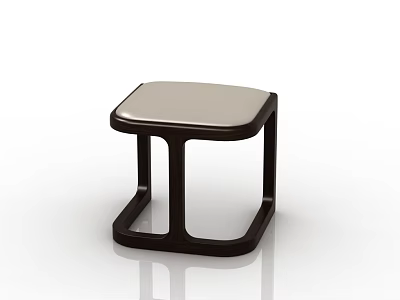 Modern Stool With Dark Brown Wooden Frame And Light Colored Cushioned Seat 3d model