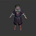 3D Fantasy Character With Purple Robe Hat Beard And Orange Boots