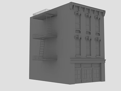 Gray Multi Story Building Exterior With Fire Escape Balconies And Windows 3d model