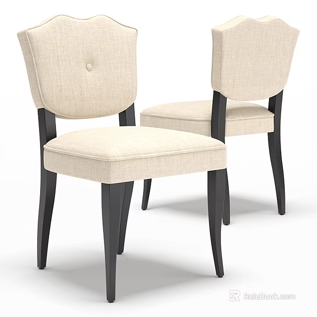 Modern Upholstered Stools With Beige Fabric Seat Black Wooden Legs And Backrest Design 3d model 