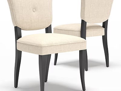 Modern Upholstered Stools With Beige Fabric Seat Black Wooden Legs And Backrest Design 3d model