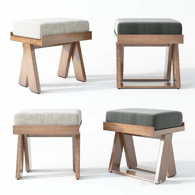Modern Wooden Stools With Different Upholstered Seats And Design Styles For Home 3d model 