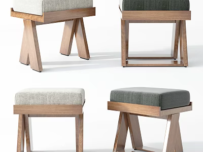 Modern Wooden Stools With Different Upholstered Seats And Design Styles For Home 3d model