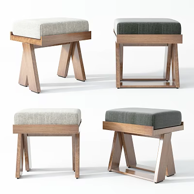 Modern Wooden Stools With Different Upholstered Seats And Design Styles For Home 3d model