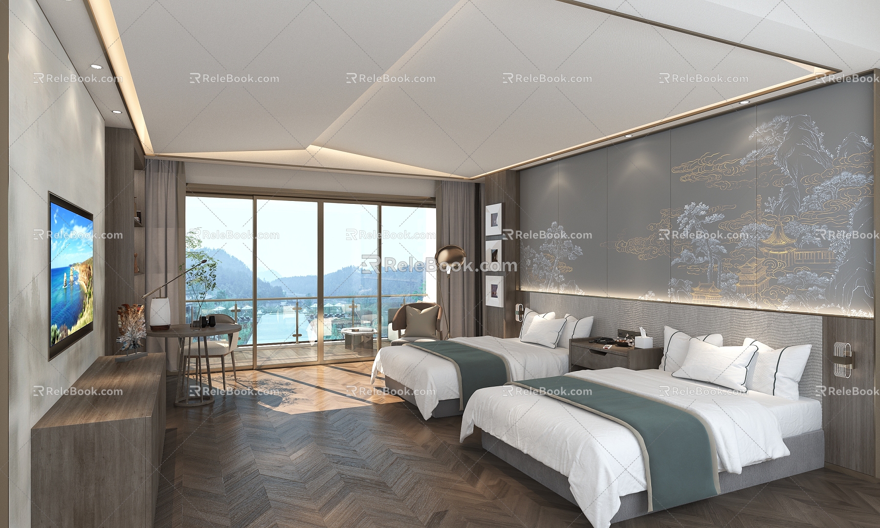 New Chinese Hotel Rooms 3d model