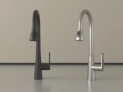 Two Modern Black And Silver Faucets With Sleek Curved Spout And Single Handle 3d model