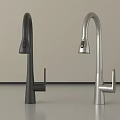 Two Modern Black And Silver Faucets With Sleek Curved Spout And Single Handle
