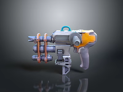 Futuristic Sci Fi Gun With Orange Gray Body And Mechanical Components Design 3d model