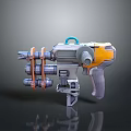 Futuristic Sci Fi Gun With Orange Gray Body And Mechanical Components Design 3d model