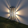 Modern Outdoor Wall Light With Grid Design Radiant Projection On White Wall And Green Grass