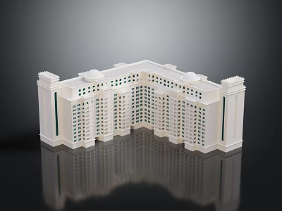 Elegant White Building Model With Arched Windows Decorative Columns And Symmetrical Design 3d model