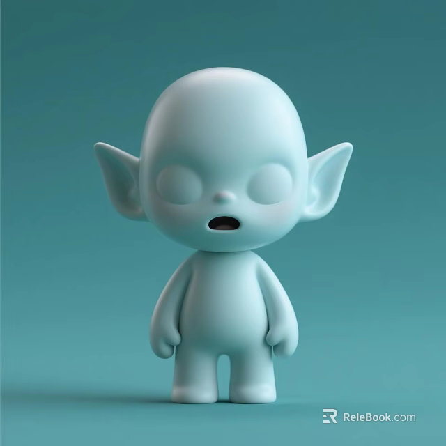 Light Blue Doll With Big Ears Closed Eyes Open Mouth And Simple Humanoid Shape 3d model 