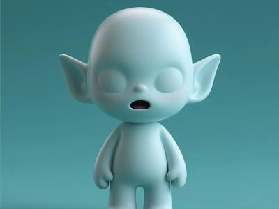 Light Blue Doll With Big Ears Closed Eyes Open Mouth And Simple Humanoid Shape 3d model