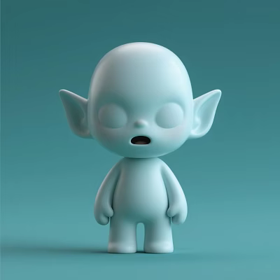 Light Blue Doll With Big Ears Closed Eyes Open Mouth And Simple Humanoid Shape 3d model