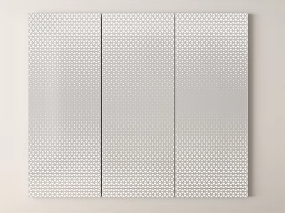 White Three Panel Feature Wall With Geometric Perforated Pattern Design 3d model