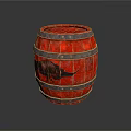 Vintage Red Wooden Barrel With Black Rhinoceros Design And Metal Hoops