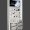 Layered Display Shelf with Numbered Sections for Cosmetics and Bottom Drawers