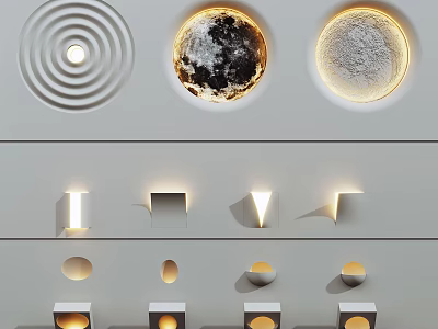 Modern Various Design Wall Lights With Circular Textured Moon Surface And Square Cutout Styles 3d model