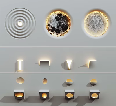 Modern Various Design Wall Lights With Circular Textured Moon Surface And Square Cutout Styles 3d model