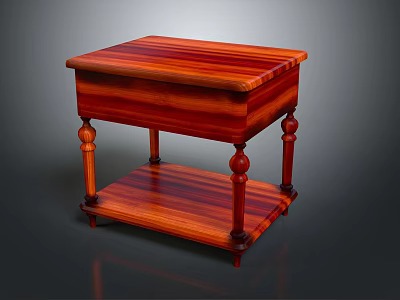 Wooden Side Table with Two Tier Design Smooth Mahogany Colored Tabletop and Decorative Cylindrical Legs 3d model