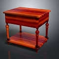 Wooden Side Table with Two Tier Design Smooth Mahogany Colored Tabletop and Decorative Cylindrical Legs
