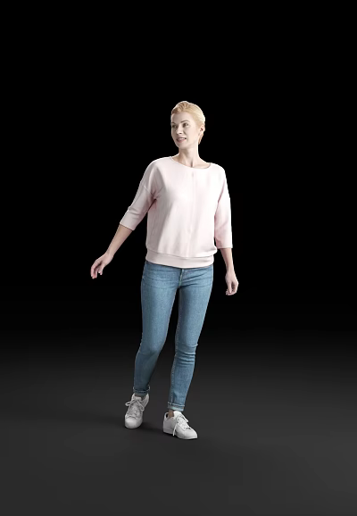 Woman Wearing Pink Top And Blue Jeans Standing On Black Background With Casual Pose 3d model