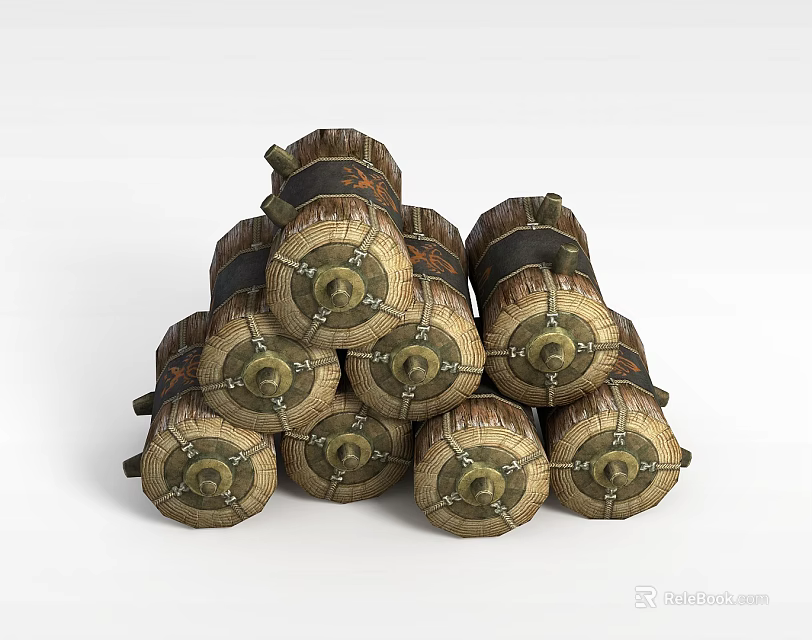 Vintage Rope Bound Cylindrical Storage Lockers Stacked Neatly For Efficient Home Organization 3d model 