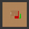 Modern Architectural Model Structure With Wooden Staircase Railing Red Mat And Green Block