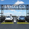 LYNK&CO Archway With Two White And Blue Cars On Yellow Parking Lines Outdoor