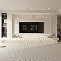 Modern TV Wall Design With Marble Panels Storage Cabinets And LED Lighting