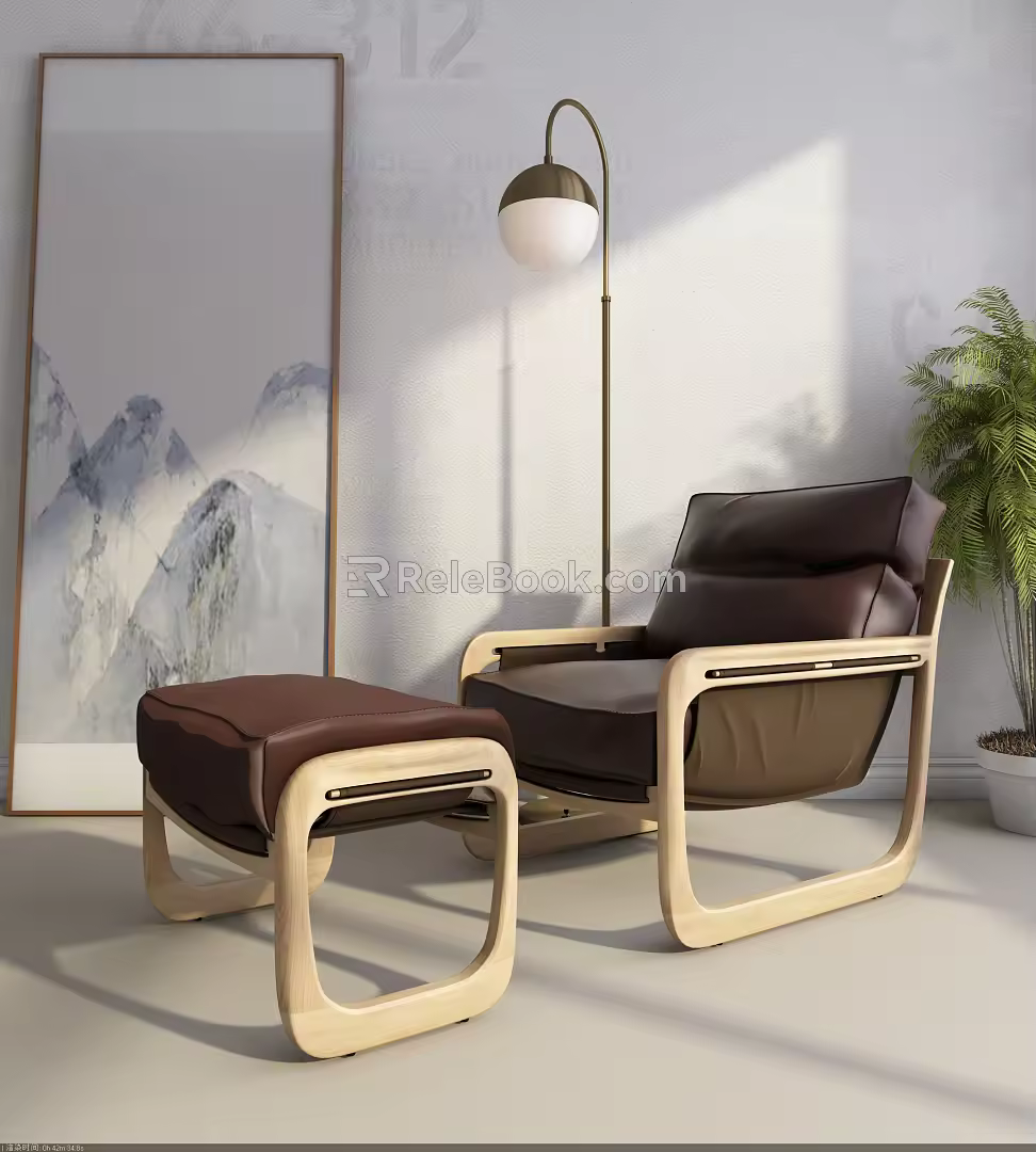 Modern Single Sofa Leather Casual Sofa Combination 3d model