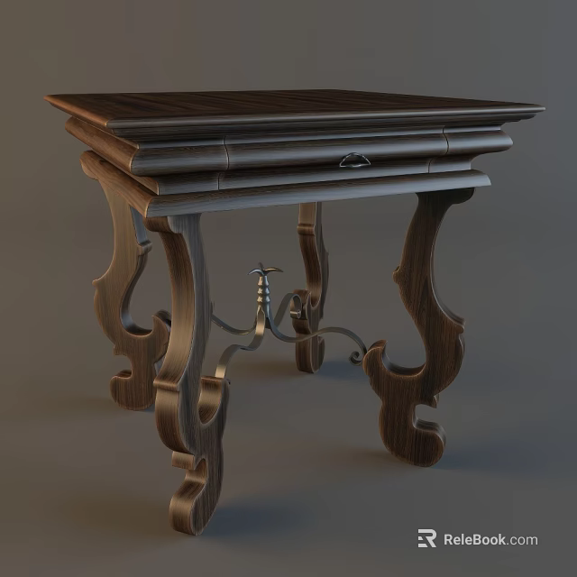 Classic Wooden Side Table With Intricate Carved Legs And Dark Top 3d model 