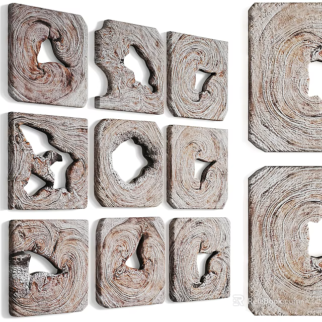 Wooden Wall Decor With Hollow Out Shapes And Natural Texture 3d model 