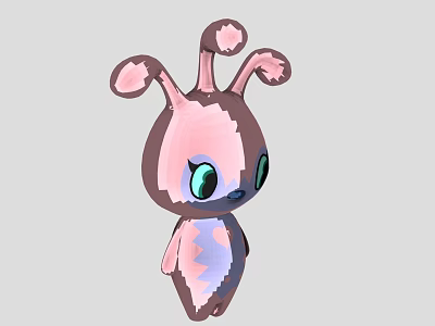 Cute Pink Purple Plush Doll With Big Ears And Green Eyes Design 3d model