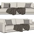 Light Colored Sectional Sofa with Gray Cushions and Dark Blanket Design 3d model