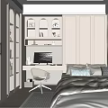 Modern Tatami Bedroom Interior With Wardrobe Desk Chair And Storage Space 3d model