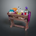 Pixel Art Office Desk With Colorful Items Bottles Purple Decor And Pink Cloth