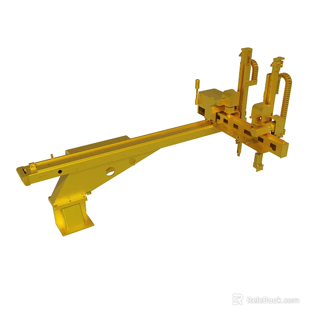 Golden Industrial Mechanical Part with Long Arm and Support Bracket Structure 3d model