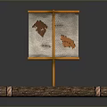 Rustic Traditional Wooden Log Platform Featuring Handmade Flag And Simple Patterns