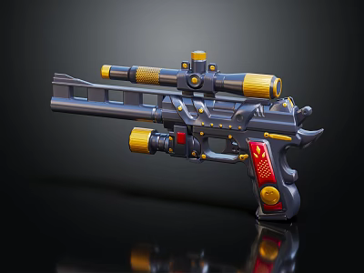 Futuristic Gun Weapon Design With Dual Scope Yellow Red Accents And Metallic Finish 3d model