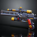 Futuristic Gun Weapon Design With Dual Scope Yellow Red Accents And Metallic Finish