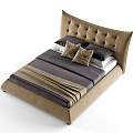 Modern Double Bed With Tufted Beige Headboard And Dark Purple Bedding 3d model