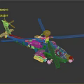 Detailed Military Helicopter 3D Rendering With Rotor Blades Cockpit And Metallic Finish