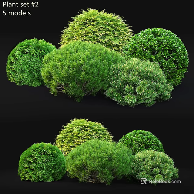 Decorative Ornament Set with Green Spherical Shrubs Various Sizes Lush Foliage for Home Decor 3d model 